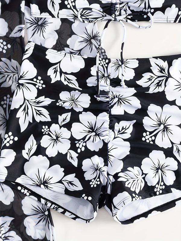 Set Bikini Sexy con Stampa Floreale e Copricostume, Manica Lunga, Costumi da Bagno in Nylon e Poliestere ad Alta Elasticità per Donne - Lavabile in Lavatrice - immagine 9
