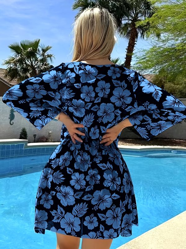 Set Bikini Sexy con Stampa Floreale e Copricostume, Manica Lunga, Costumi da Bagno in Nylon e Poliestere ad Alta Elasticità per Donne - Lavabile in Lavatrice - immagine 4