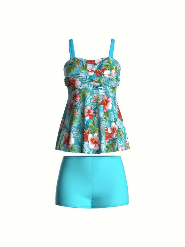 Set Tankini da Donna con Stampa Floreale - Costume da Bagno in Nylon ed Elastan ad Alta Elasticità - immagine 5