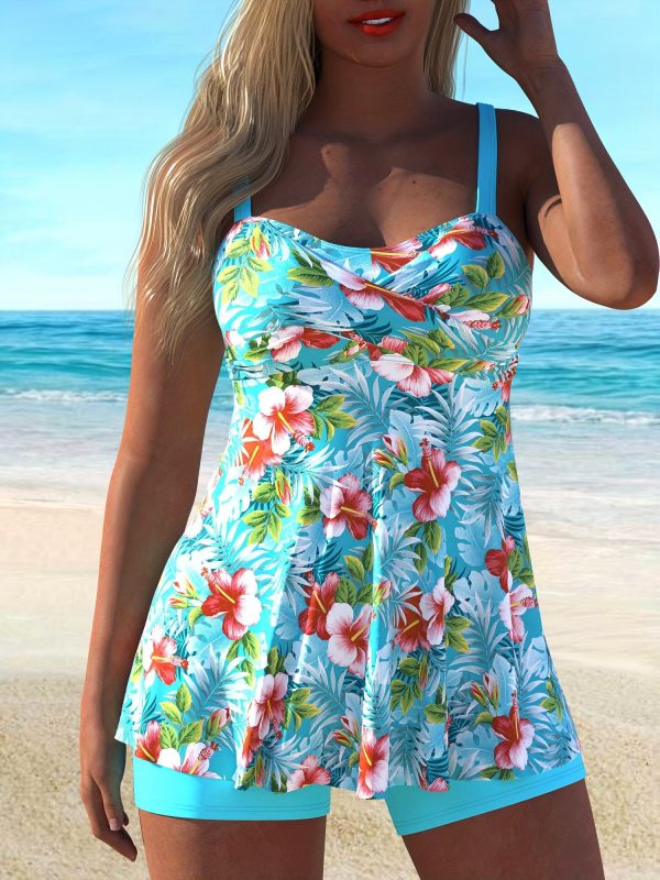 Set Tankini da Donna con Stampa Floreale - Costume da Bagno in Nylon ed Elastan ad Alta Elasticità - immagine 4