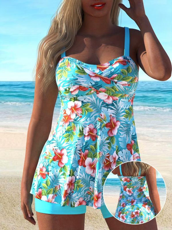 Set Tankini da Donna con Stampa Floreale - Costume da Bagno in Nylon ed Elastan ad Alta Elasticità